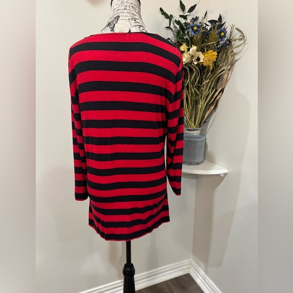 Lynn Ritchie Silver/Red and Black striped/Long Sleeve Tee/layered front/ Large - Picture 5 of 9